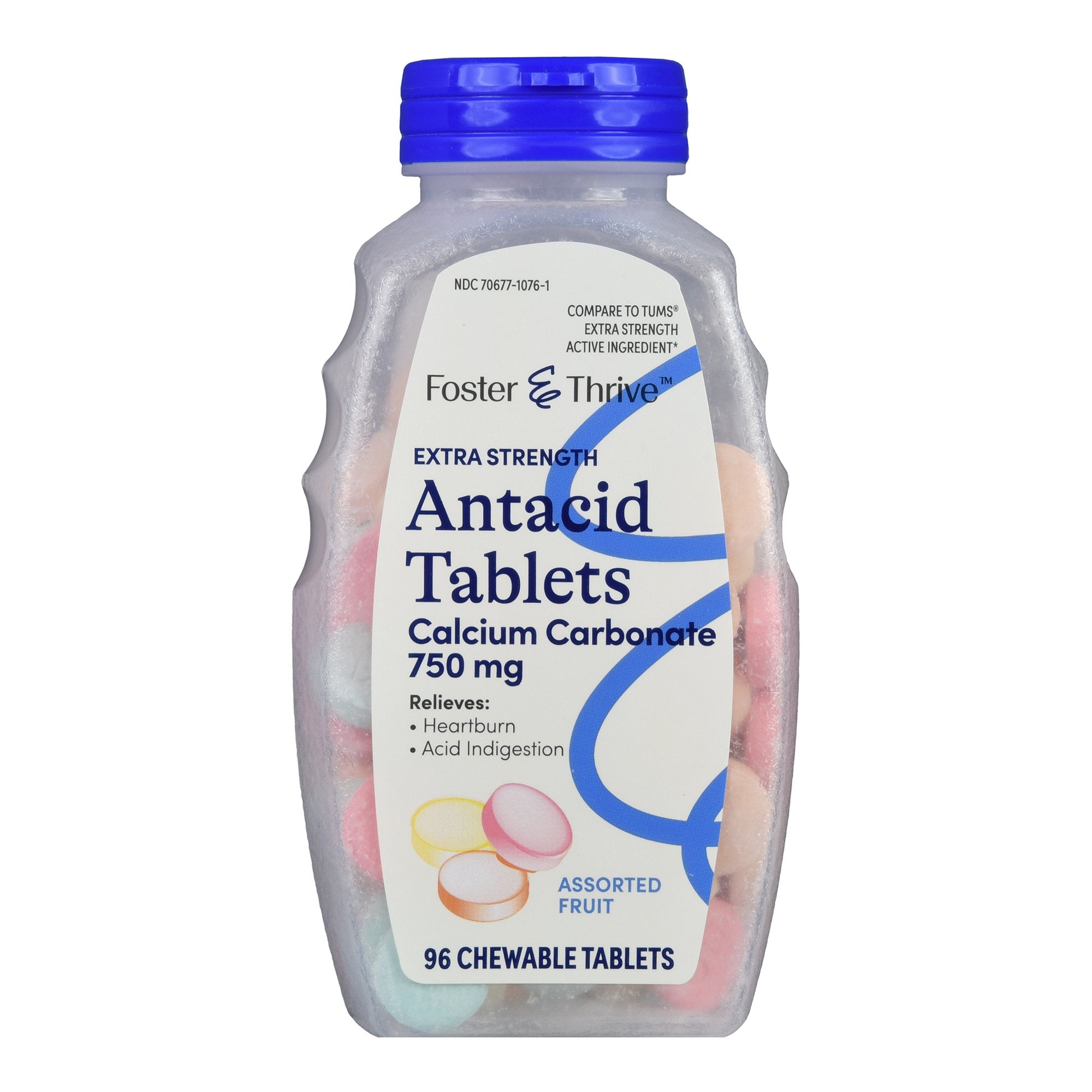 Foster & Thrive Extra Strength Antacid Calcium Carbonate 750 mg Chewable Tablets Assorted Fruit-Antacid Foster & Thrive 750 mg Strength Chewable Tablet 96 per Bottle