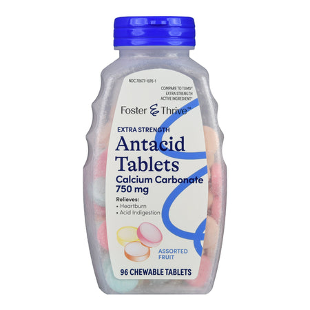 Foster & Thrive Extra Strength Antacid Calcium Carbonate 750 mg Chewable Tablets Assorted Fruit-Antacid Foster & Thrive 750 mg Strength Chewable Tablet 96 per Bottle