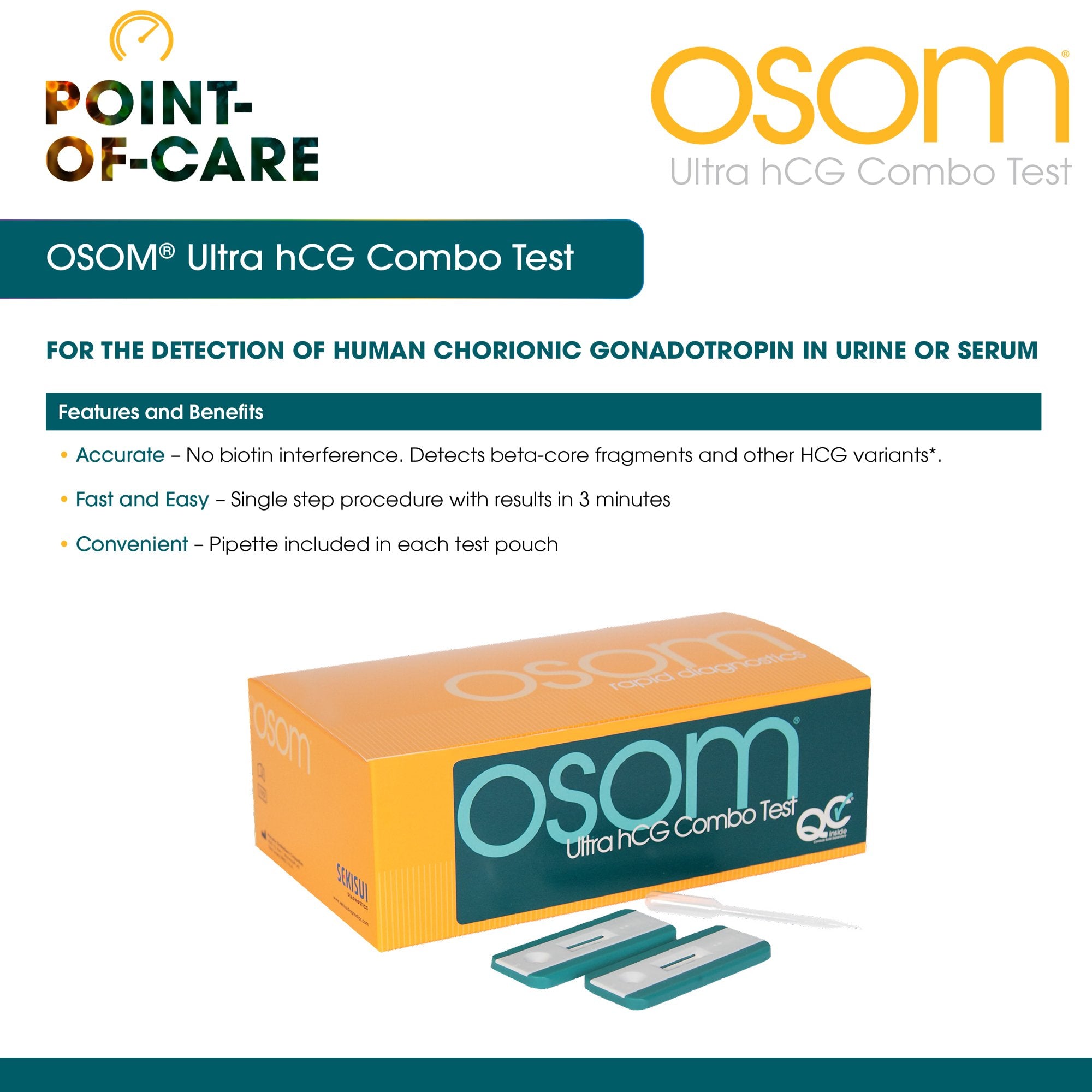 OSOM Ultra hCG Combo Pregnancy Fertility Reproductive Health Test Kit-Reproductive Health Test Kit OSOM Ultra hCG Combo hCG Pregnancy Test 25 Tests CLIA Waived