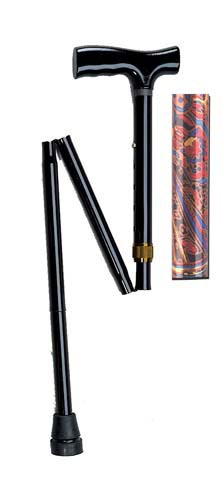 Folding Cane Pistol Grip Adj. Paisley Black 32 -37