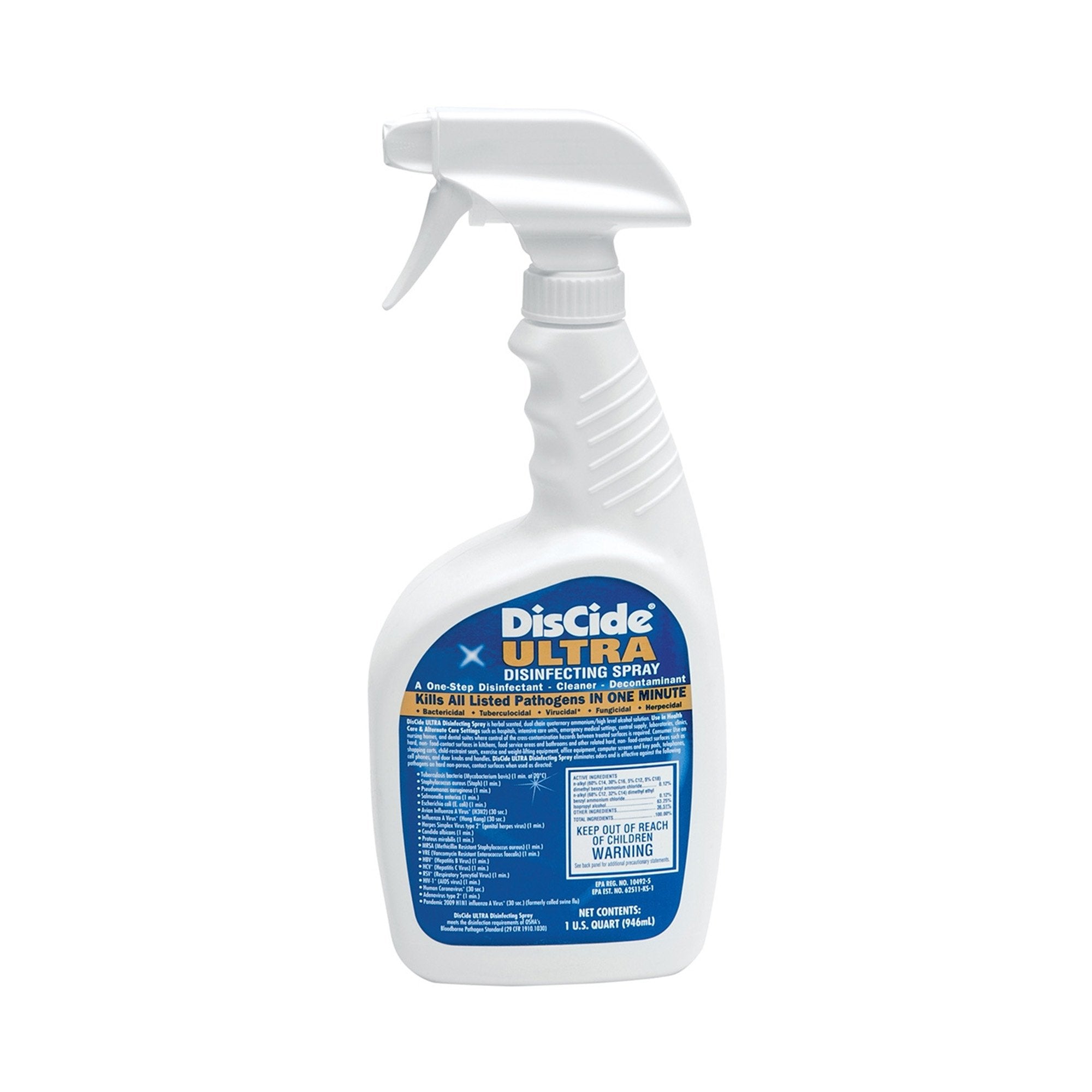 DisCide Ultra Quaternary Based Surface Disinfectant Cleaner, 1 quart-DisCide Ultra Surface Disinfectant Cleaner Quaternary Based Pump Spray Liquid 1 Quart Bottle Herbal Scent NonSterile