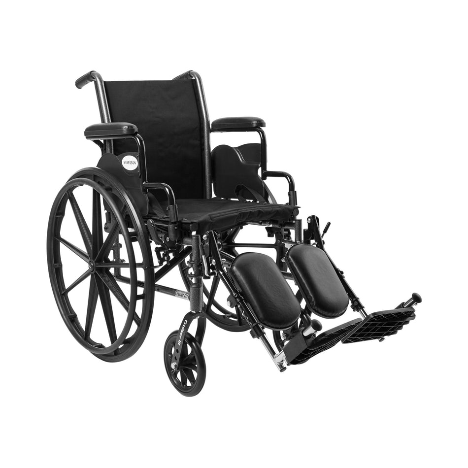 McKesson Lightweight Wheelchair, 16 Inch Seat Width-Lightweight Wheelchair McKesson Dual Axle Desk Length Arm Swing-Away Elevating Legrest Black Upholstery 16 Inch Seat Width Adult 300 lbs. Weight Capacity