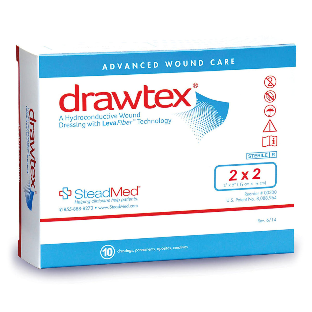 Drawtex Nonadherent Dressing, 2 x 2 inch-Hydroconductive Wound Dressing Drawtex 2 X 2 Inch Square
