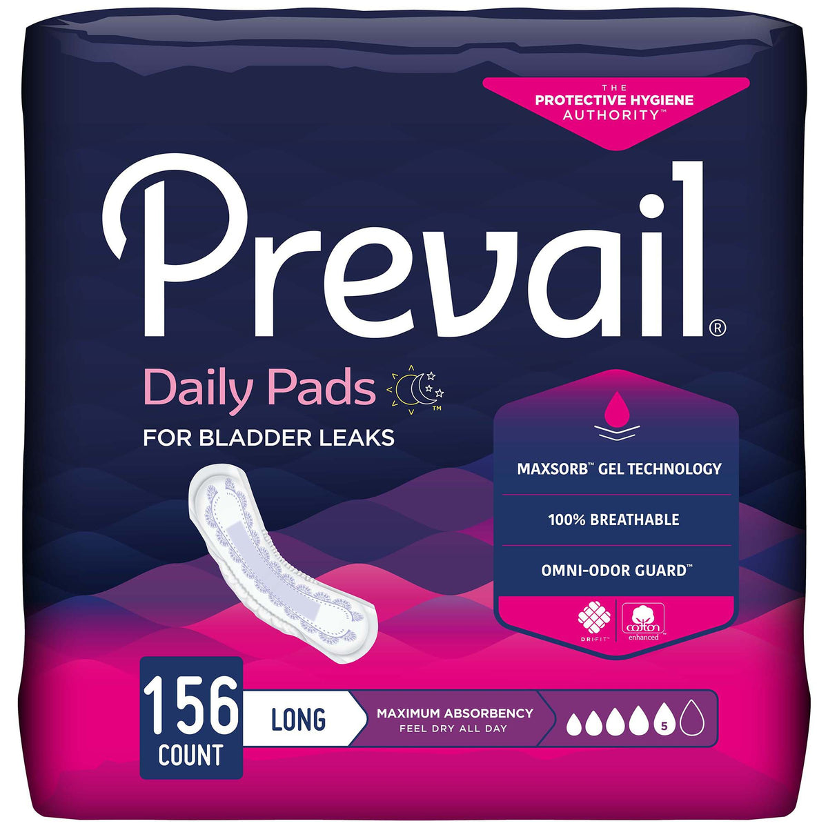 Prevail® Daily Pads Maximum Bladder Control Pad, 13-Inch Length - Incontinence>Incontinence Liners and Pads - First Qualit...