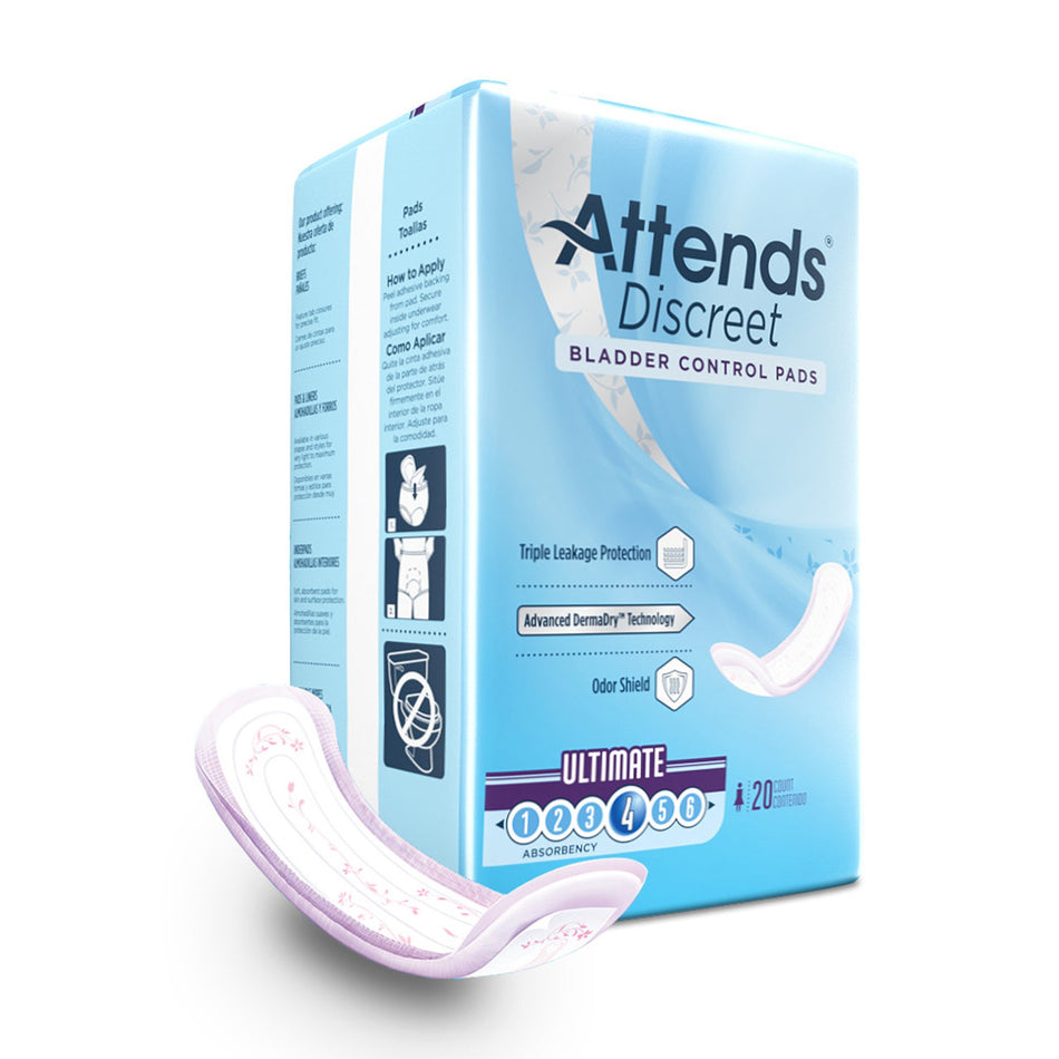 Attends Discreet Women's Ultimate Bladder Control Pad, 15-Inch Length-Bladder Control Pad Attends Discreet 15 Inch Length Moderate Absorbency Polymer Core One Size Fits Most