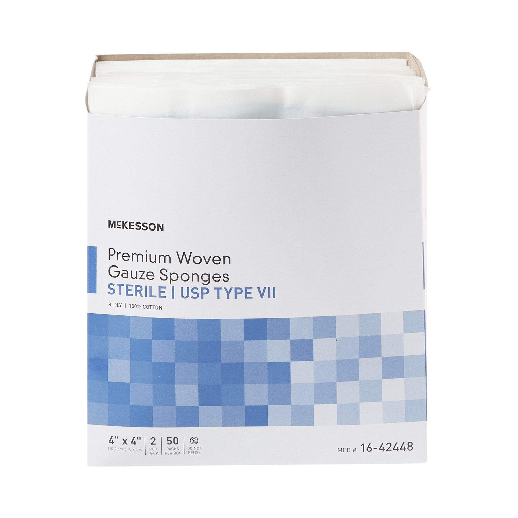 McKesson Sterile USP Type VII Gauze Sponge, 4 x 4 Inch, 8-Ply-Gauze Sponge McKesson 4 X 4 Inch 8-Ply Sterile 2 per Pack