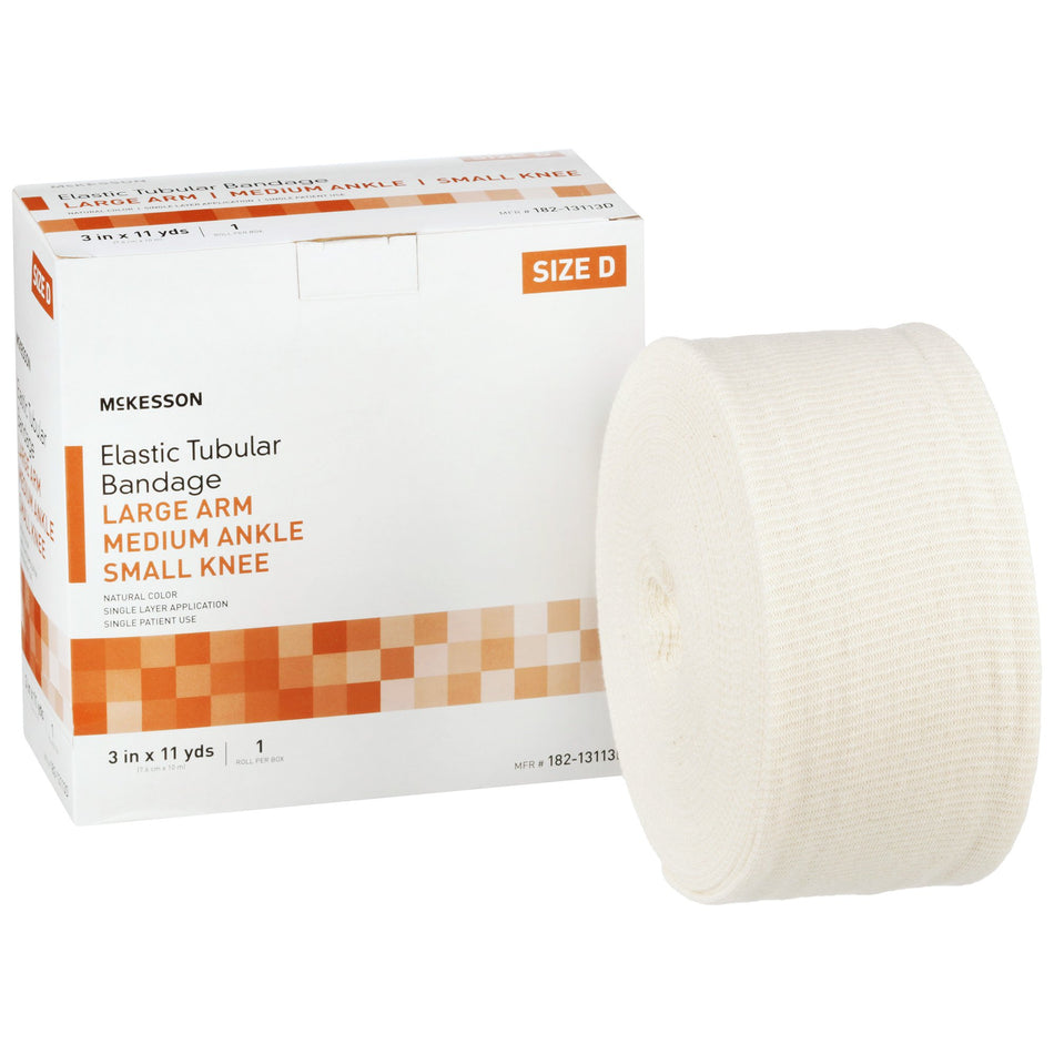 McKesson Elastic Tubular Support Bandage, 3 Inch x 11 Yard-Elastic Tubular Support Bandage McKesson Spandagrip� 3 Inch X 11 Yard Large Arm / Medium Ankle / Small Knee Pull On Natural NonSterile Size D Standard Compression