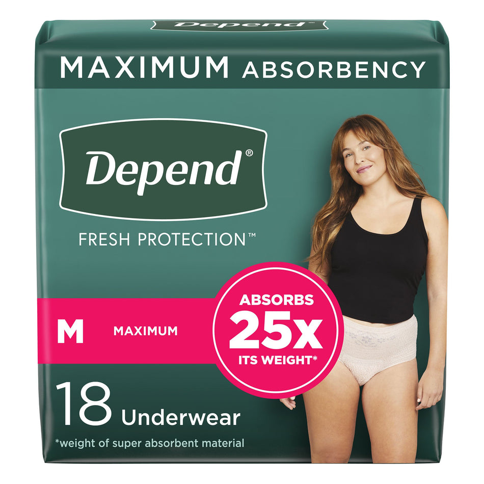 Depend Fresh Protection Women's Maximum Absorbency Underwear, Medium-Female Adult Absorbent Underwear Depend Fresh Protection Waistband Style Medium Disposable Heavy Absorbency