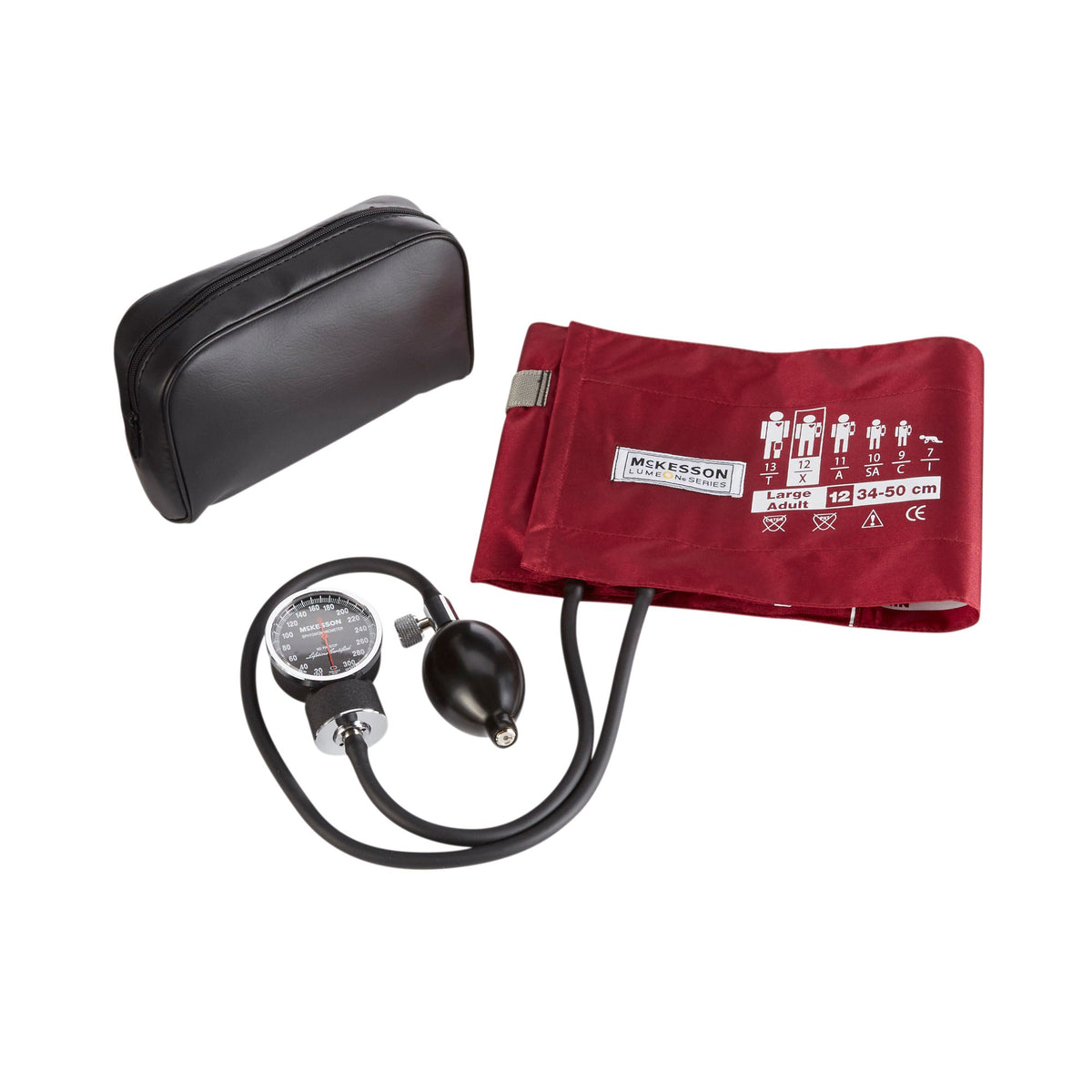 McKesson Lumeon Aneroid Sphygmomanometer with Cuff, 2-Tube, Pocket-Size, Handheld, Adult Large Cuff, Burgundy-Aneroid Sphygmomanometer Unit McKesson LUMEON Large Adult Cuff Nylon Cuff 34 - 50 cm Pocket Aneroid