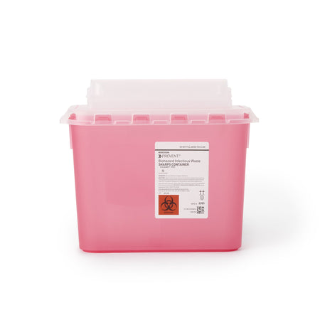 McKesson Prevent Two-Piece Sharps Container, 5.4 Quart, 11 x 12 x 4-3/4 Inch-Sharps Container McKesson Prevent Red Base 11 H X 12 W X 4-3/4 D Inch Horizontal Entry 1.35 Gallon