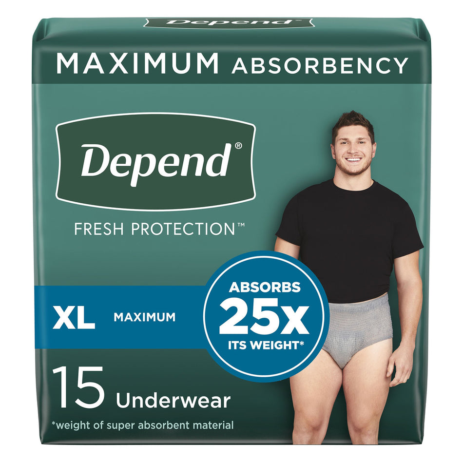 Depend Fresh Protection Men's Maximum Absorbency Underwear, X-Large-Male Adult Absorbent Underwear Depend Fresh Protection Waistband Style X-Large Disposable Heavy Absorbency