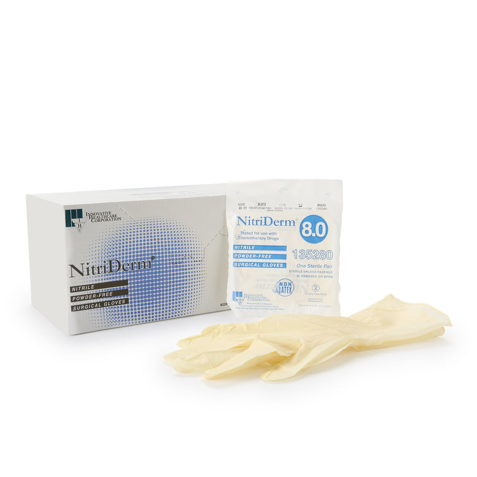 NitriDerm Nitrile Surgical Glove, Size 8, White-Surgical Glove NitriDerm Size 8 Sterile Nitrile Standard Cuff Length Fully Textured White Chemo Tested