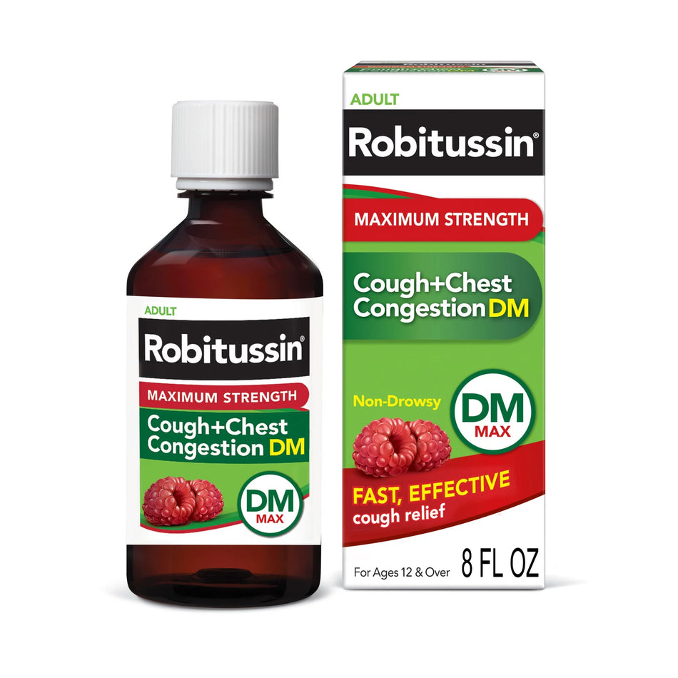 Robitussin Adult Cough + Chest Congestion DM Liquid Maximum Strength, 8-ounce bottle-Cold and Cough Relief 8 oz.