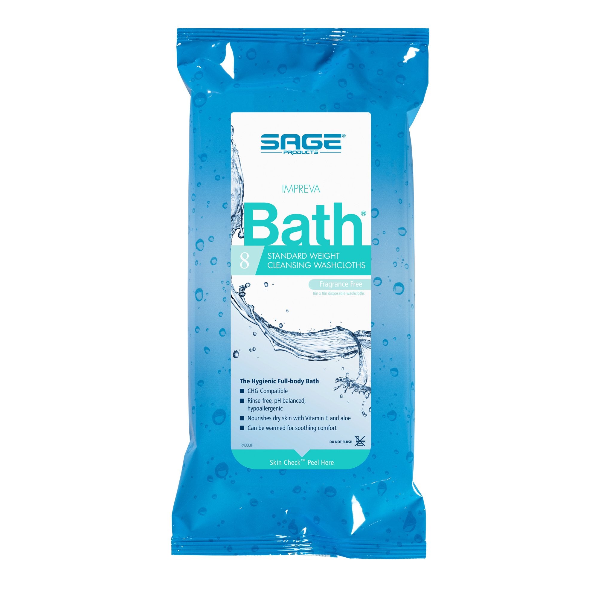 Sage Comfort Bath Rinse-Free Wipes, Aloe, Unscented, Soft Pack-Rinse-Free Bath Wipe Impreva Bath Soft Pack Unscented 8 Count