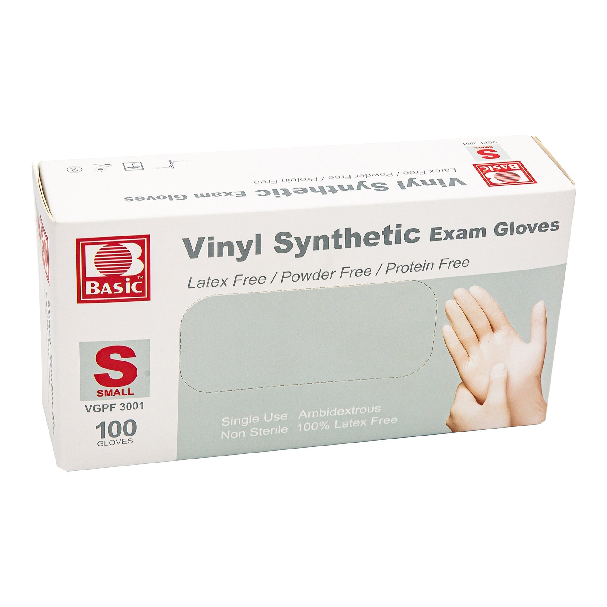 Basic Vinyl Exam Glove, Small, White-Exam Glove Basic Small NonSterile Vinyl Standard Cuff Length Smooth White Not Rated