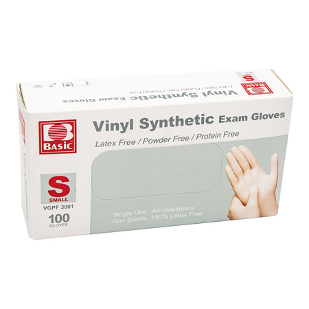 Basic Vinyl Exam Glove, Small, White-Exam Glove Basic Small NonSterile Vinyl Standard Cuff Length Smooth White Not Rated