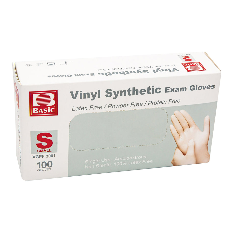 Basic Vinyl Exam Glove, Small, White-Exam Glove Basic Small NonSterile Vinyl Standard Cuff Length Smooth White Not Rated