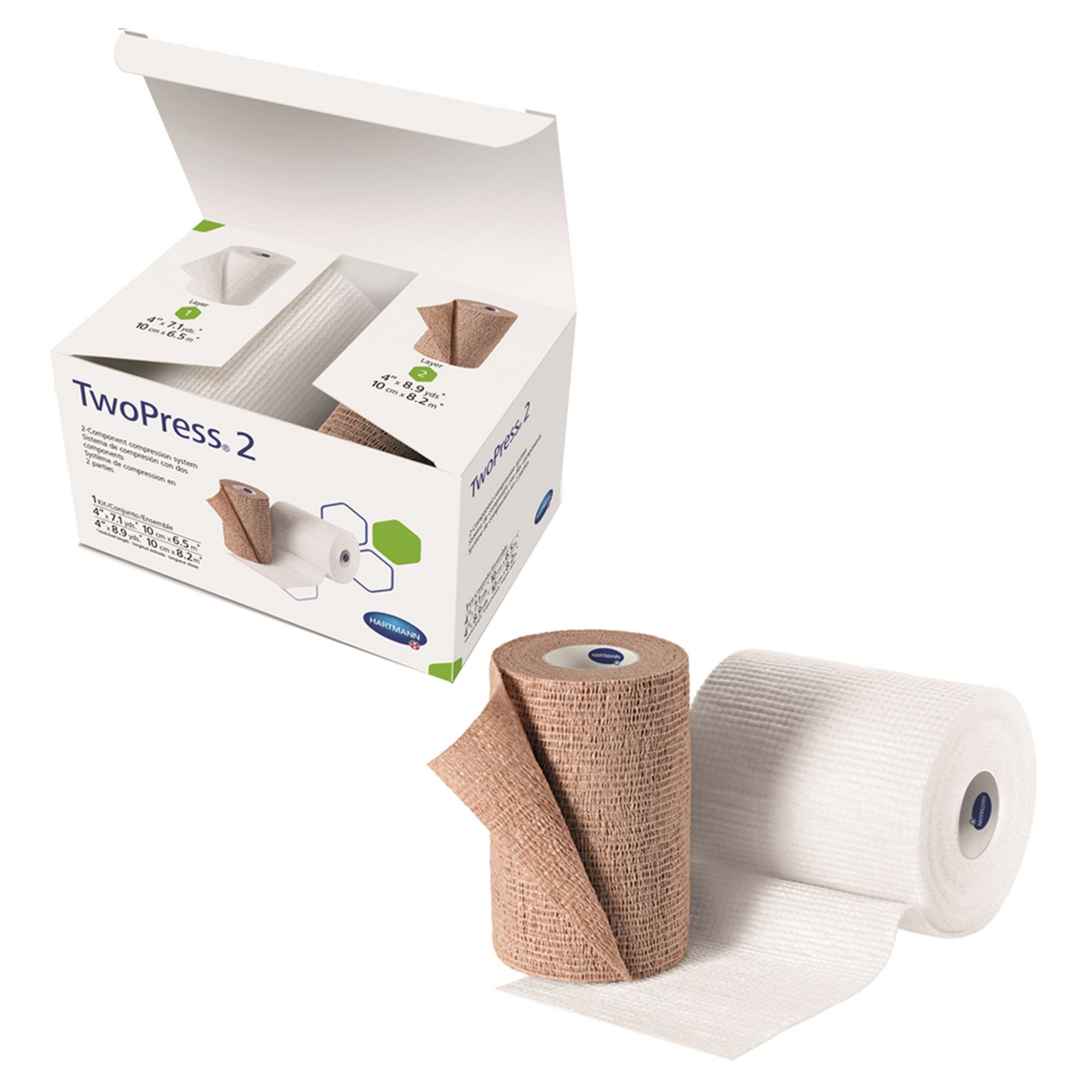 TwoPress 2 Self-adherent Closure Two-Layer Compression Bandage System, 4 Inch x 7 Yard / 4 Inch x 8-9/10 Yard-2 Layer Compression Bandage System TwoPress 2 4 Inch X 7 Yard / 4 Inch X 8-9/10 Yard Self-Adherent Closure Tan / White NonSterile 40 mmHg