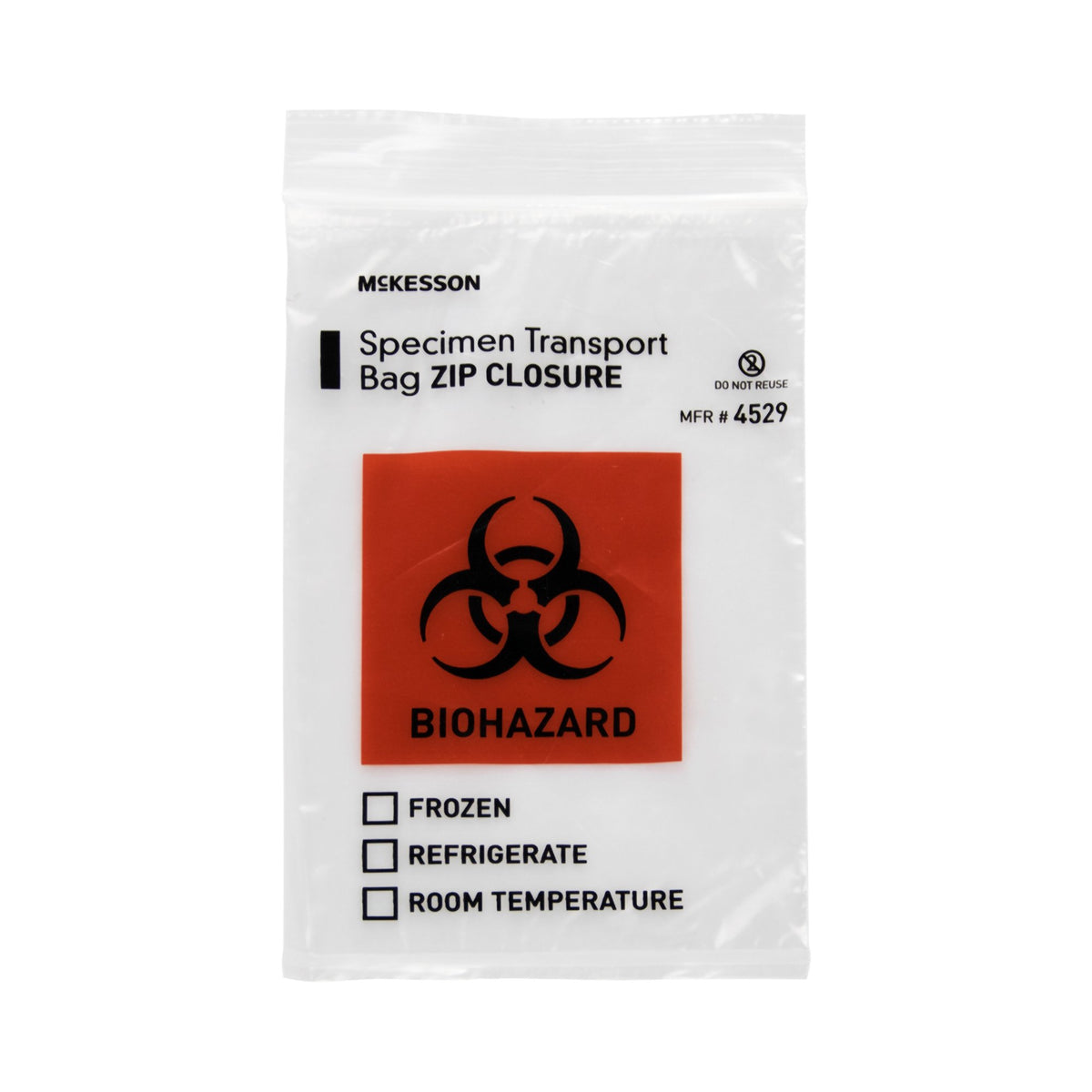 McKesson Specimen Transport Bag, Zip Closure, 6 x 9 Inch-Specimen Transport Bag McKesson 6 X 9 Inch Zip Closure Biohazard Symbol / Storage Instructions NonSterile