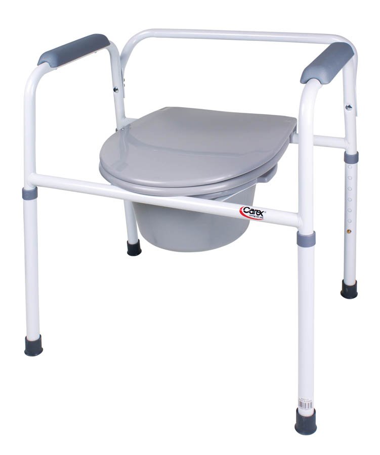Carex Commode Chair-3-in-1 Commode Chair Carex Padded Fixed Arms Steel Frame Back Bar 24-1/4 Inch Seat Width 250 lbs. Weight Capacity