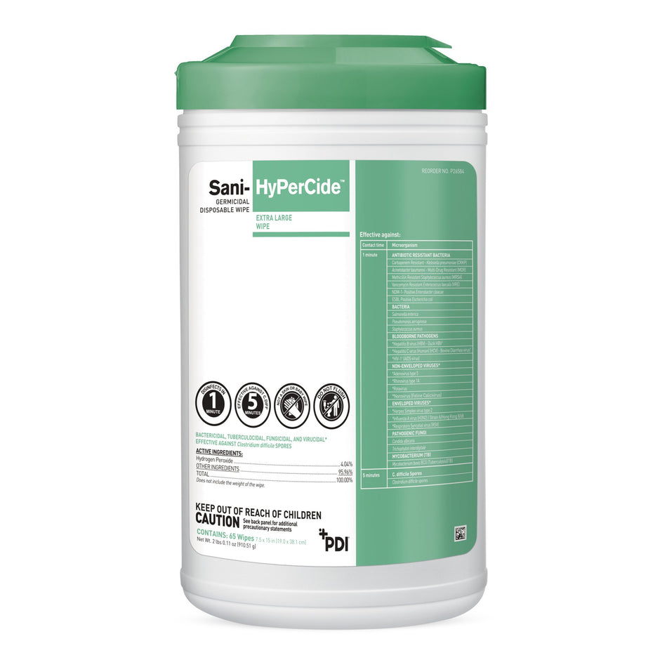 Sani-HyPerCide Extra Large Germicidal Disinfectant Wipes, Canister, 65 ct.-Sani-HyPerCide Surface Disinfectant Cleaner Premoistened Germicidal Manual Pull Wipe 65 Count Canister Vinegar Scent NonSterile