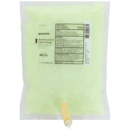 McKesson Antimicrobial Lotion Soap, Herbal Scent, 800 mL, Dispenser Refill Bag, Green, 0.95% Strength-Antimicrobial Soap McKesson Lotion 800 mL Dispenser Refill Bag Herbal Scent