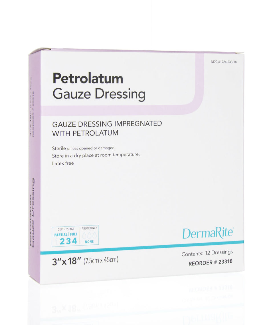 DermaRite� Petrolatum Impregnated Dressing, 3 x 18 Inch-Petrolatum Impregnated Dressing DermaRite� Strip 3 X 18 Inch Sterile