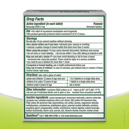 Dulcolax Bisacodyl Laxative-Laxative Dulcolax Tablet 25 per Box 5 mg Strength Bisacodyl USP