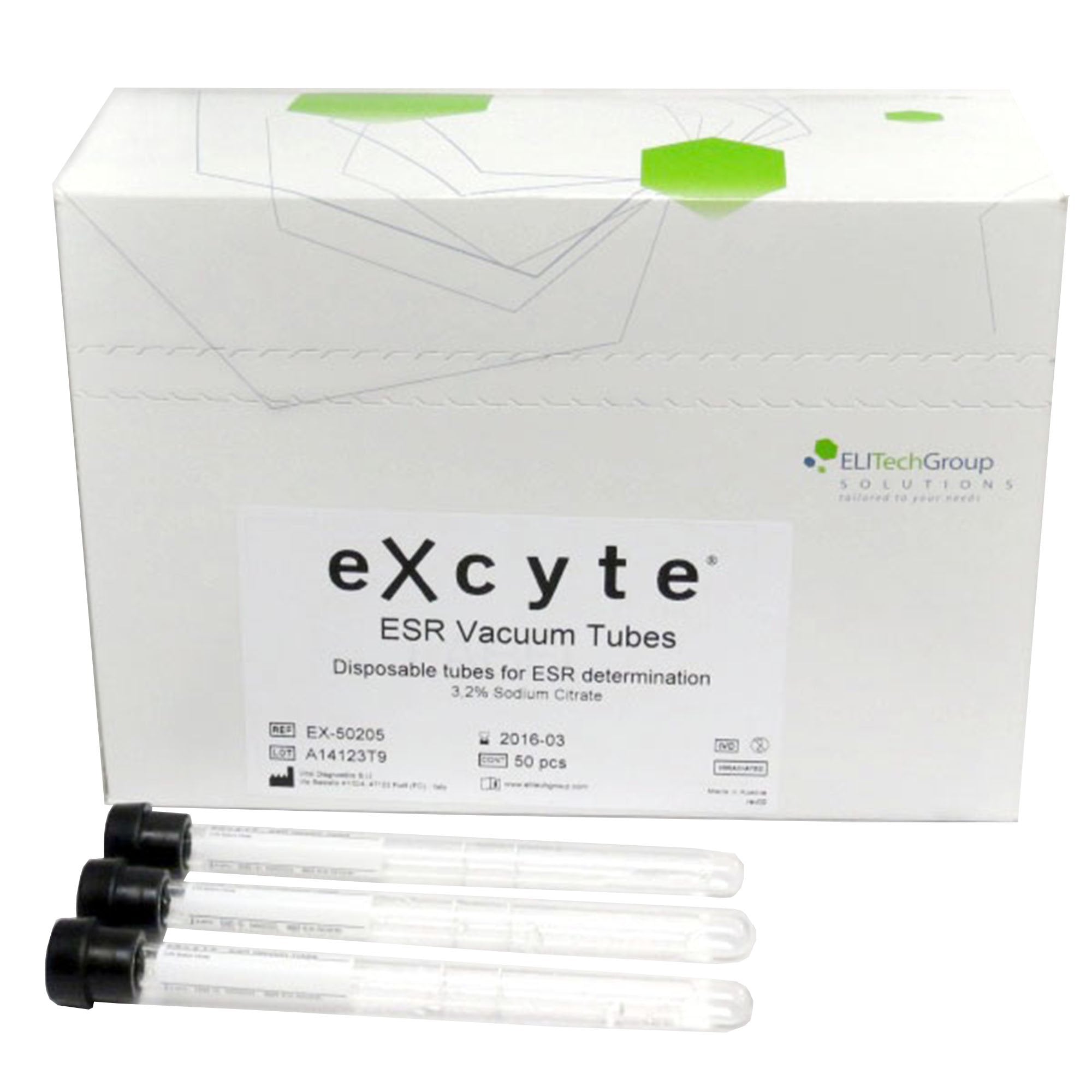 Excyte Vacuum Glass Tube, 1 mL, 8 x 120 mm-Excyte Vacuum Tube Venous Blood Collection Tube Sodium Citrate Additive 1 mL Conventional Closure Glass Tube