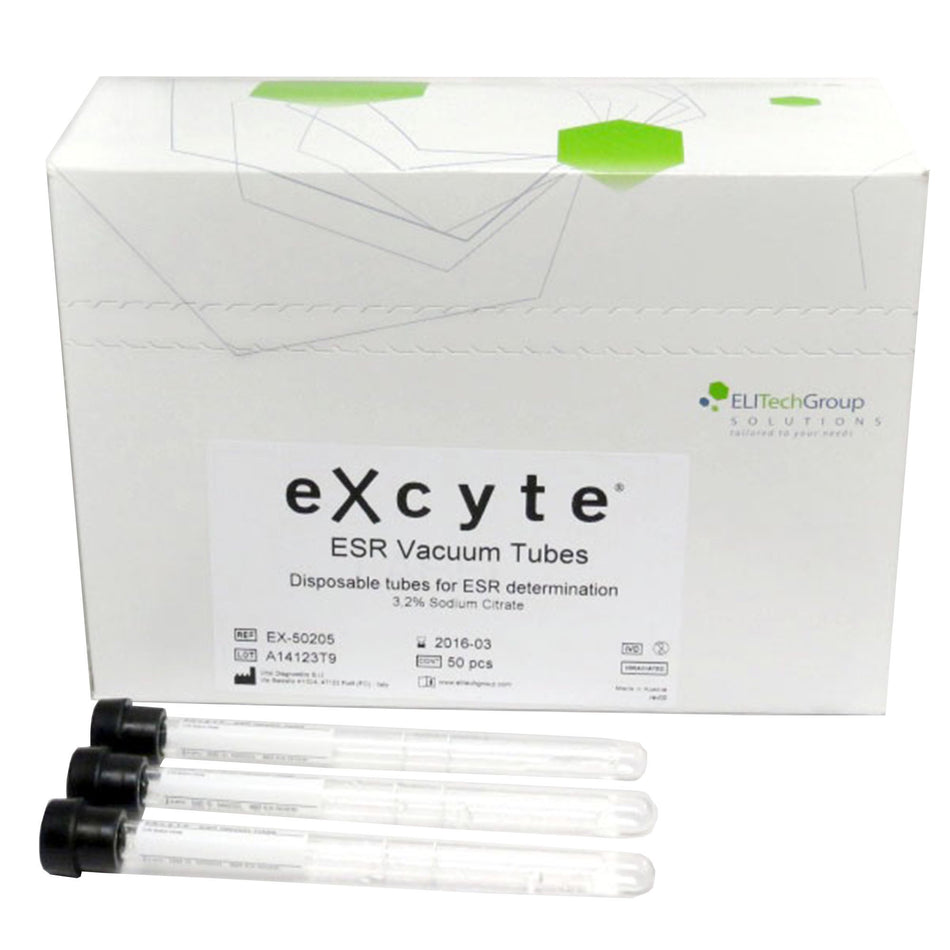 Excyte Vacuum Glass Tube, 1 mL, 8 x 120 mm-Excyte Vacuum Tube Venous Blood Collection Tube Sodium Citrate Additive 1 mL Conventional Closure Glass Tube