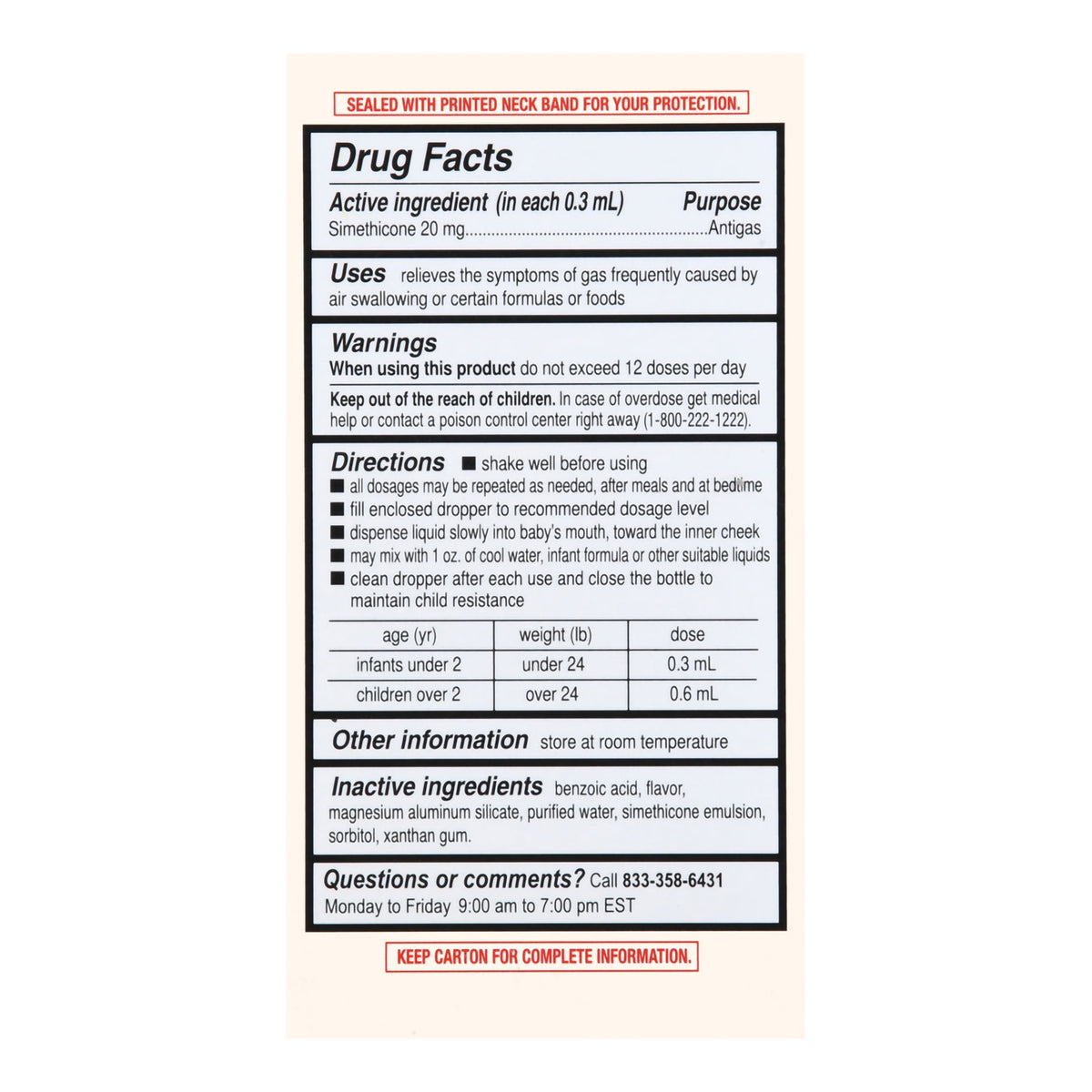 Foster & Thrive Simethicone Infant Gas Relief, 1-ounce Dropper Bottle-Infant Gas Relief Foster & Thrive 20 mg / 0.3 mL Strength Oral Drops 1 oz.