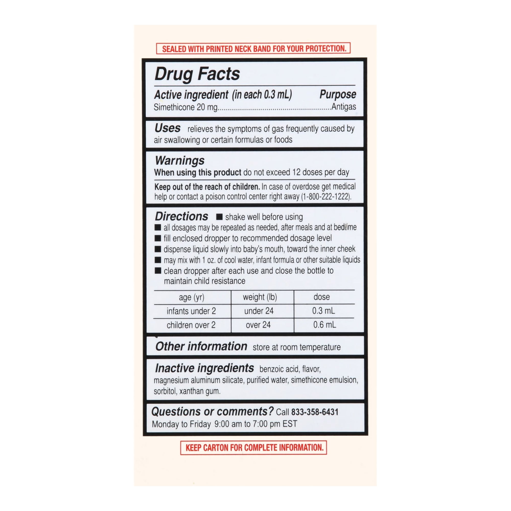 Foster & Thrive Simethicone Infant Gas Relief, 1-ounce Dropper Bottle-Infant Gas Relief Foster & Thrive 20 mg / 0.3 mL Strength Oral Drops 1 oz.