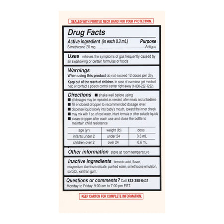 Foster & Thrive Simethicone Infant Gas Relief, 1-ounce Dropper Bottle-Infant Gas Relief Foster & Thrive 20 mg / 0.3 mL Strength Oral Drops 1 oz.