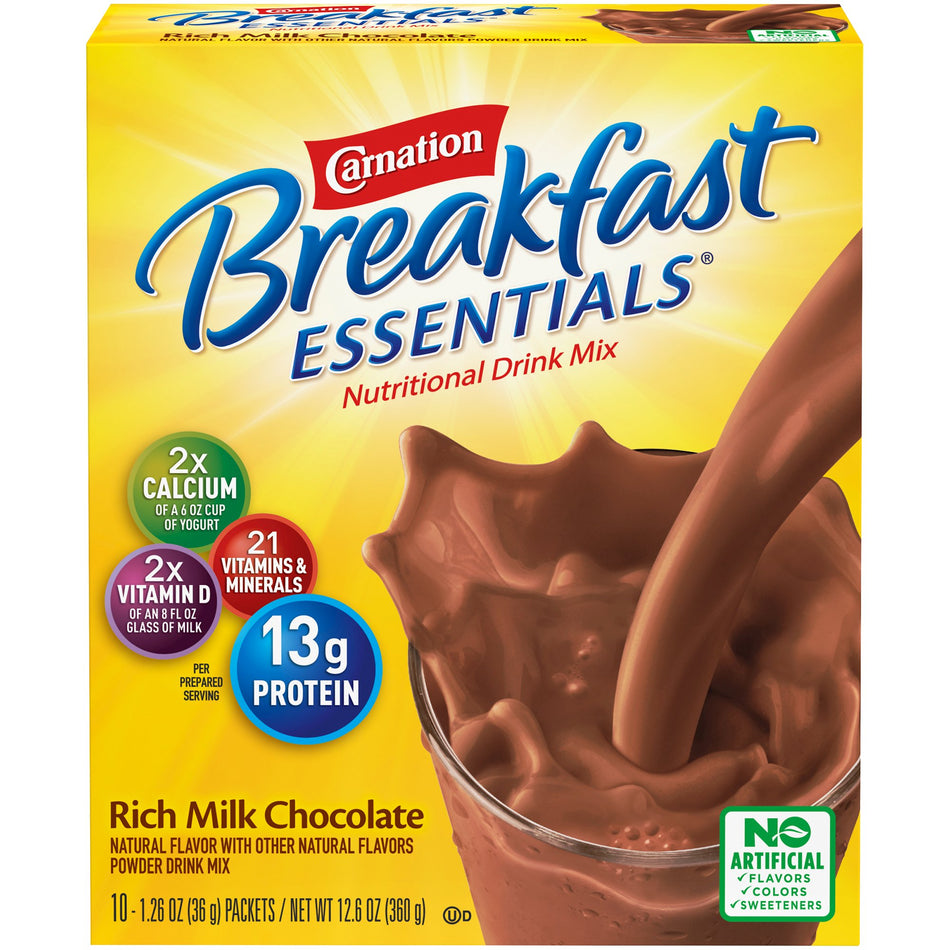 Carnation Breakfast Essentials Chocolate Nutritional Drink-Oral Supplement Carnation Breakfast Essentials Rich Milk Chocolate Flavor Powder 1.26 oz. Individual Packet