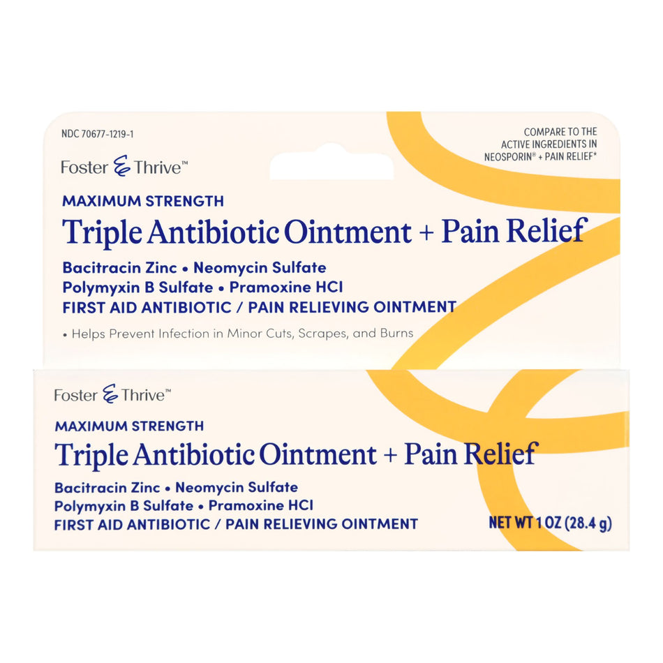 Foster & Thrive� Maximum Strength Triple Antibiotic + Pain Relief Bacitracin Zinc Neomycin Sulfate Polymyxin B Sulfate Pramoxine HCl Ointment-First Aid Antibiotic with Pain Relief Foster & Thrive� Ointment 1 oz. Tube