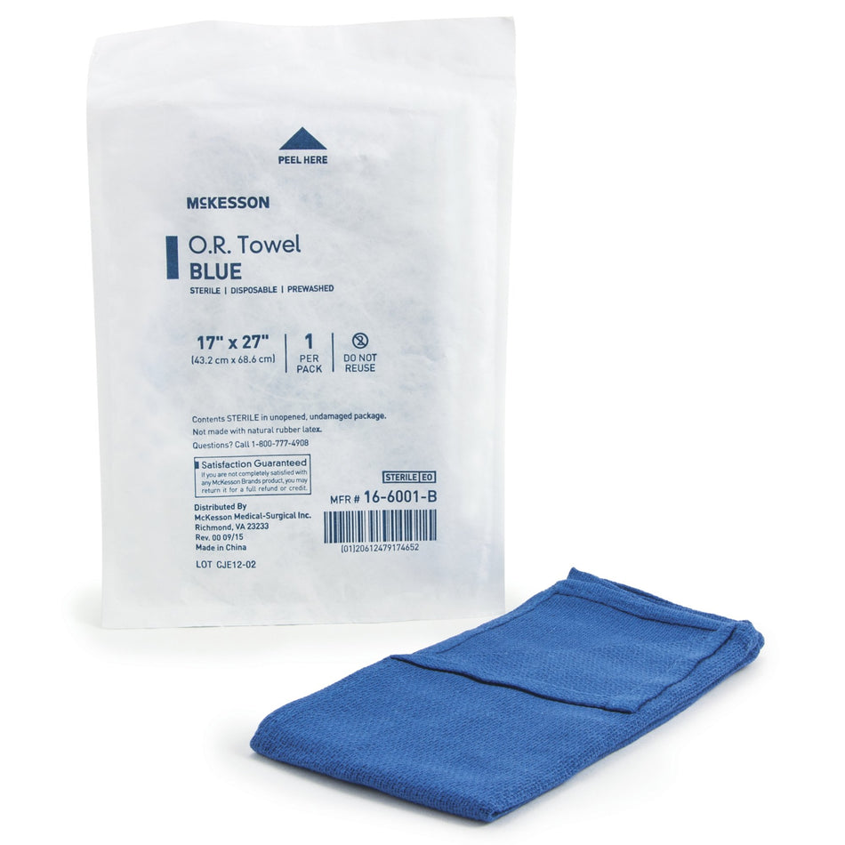 McKesson Sterile Blue O.R. Towel, 17 x 27 Inch-O.R. Towel McKesson 17 W X 27 L Inch Blue Sterile