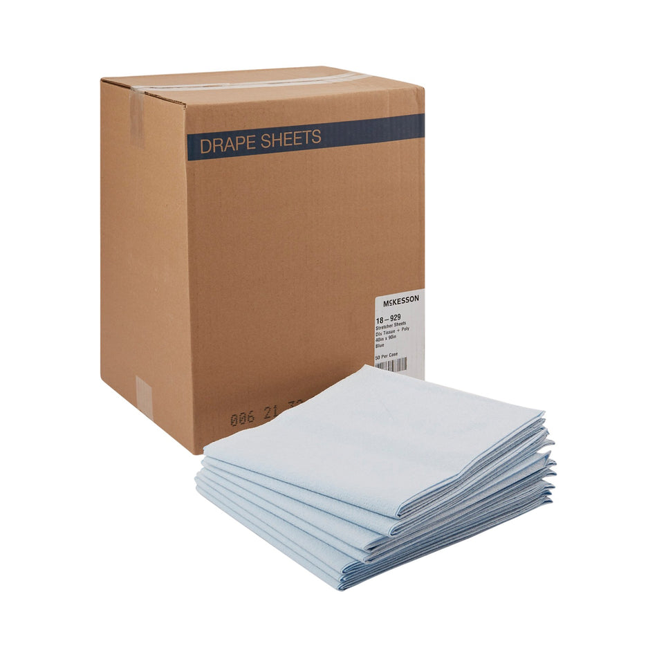 McKesson Blue Flat Stretcher Sheet, 40 x 90 Inch-Stretcher Sheet McKesson Flat 40 W X 90 L Inch Blue 50% Cellulose Tissue / 50% Polyethylene Film Disposable