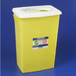 SharpSafety Chemotherapy Waste Container, 18 Gallon, 26 x 12 x 18 Inch-Chemotherapy Waste Container SharpSafety Yellow Base 26 H X 12-3/4 D X 18-1/4 W Inch Vertical Entry 18 Gallon