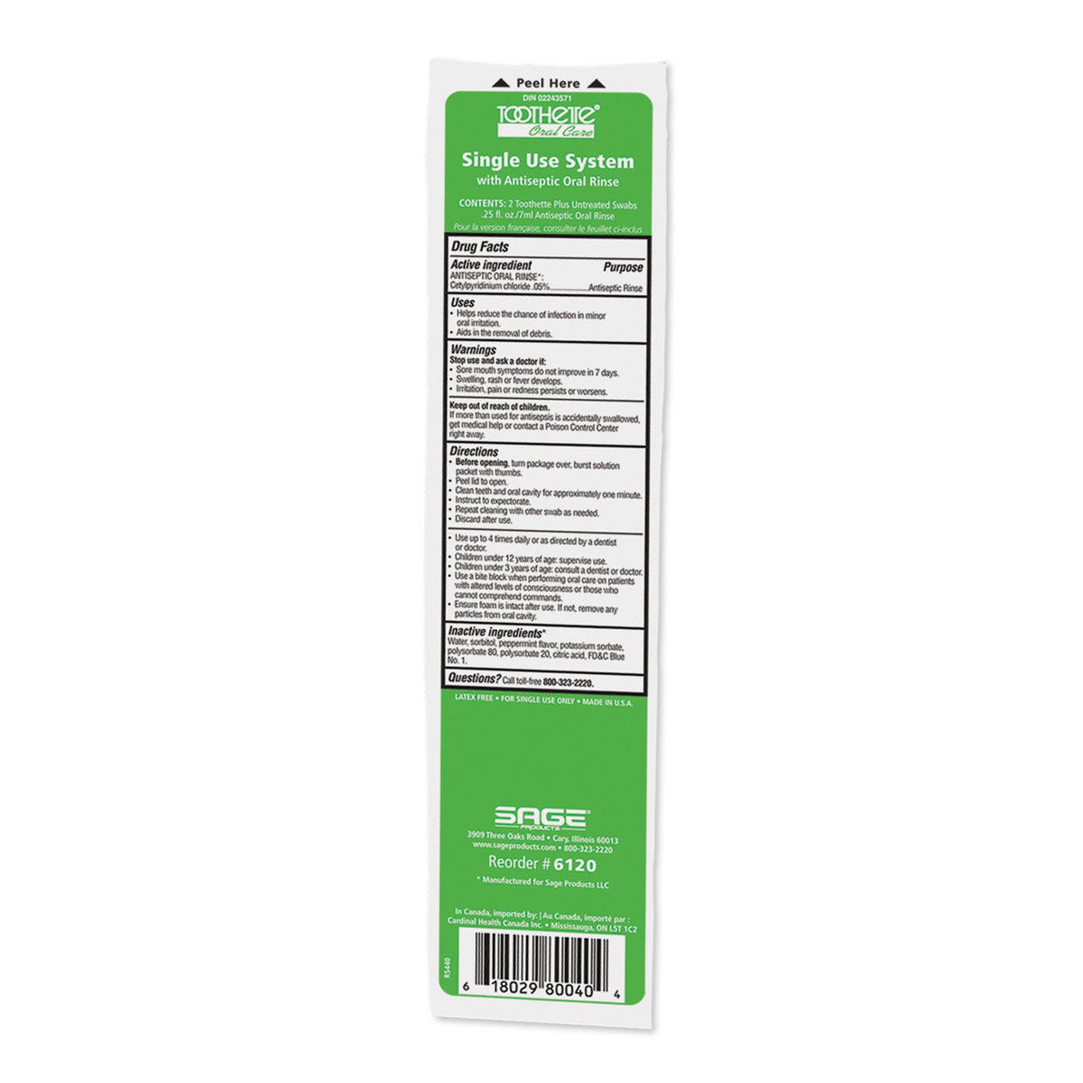 Sage Oral Swabstick Toothette Plus Foam Tip, Cetylpyridinium Chloride .05%-Oral Swab Toothette Plus Mouthwash Foam Tip 2 per Pack