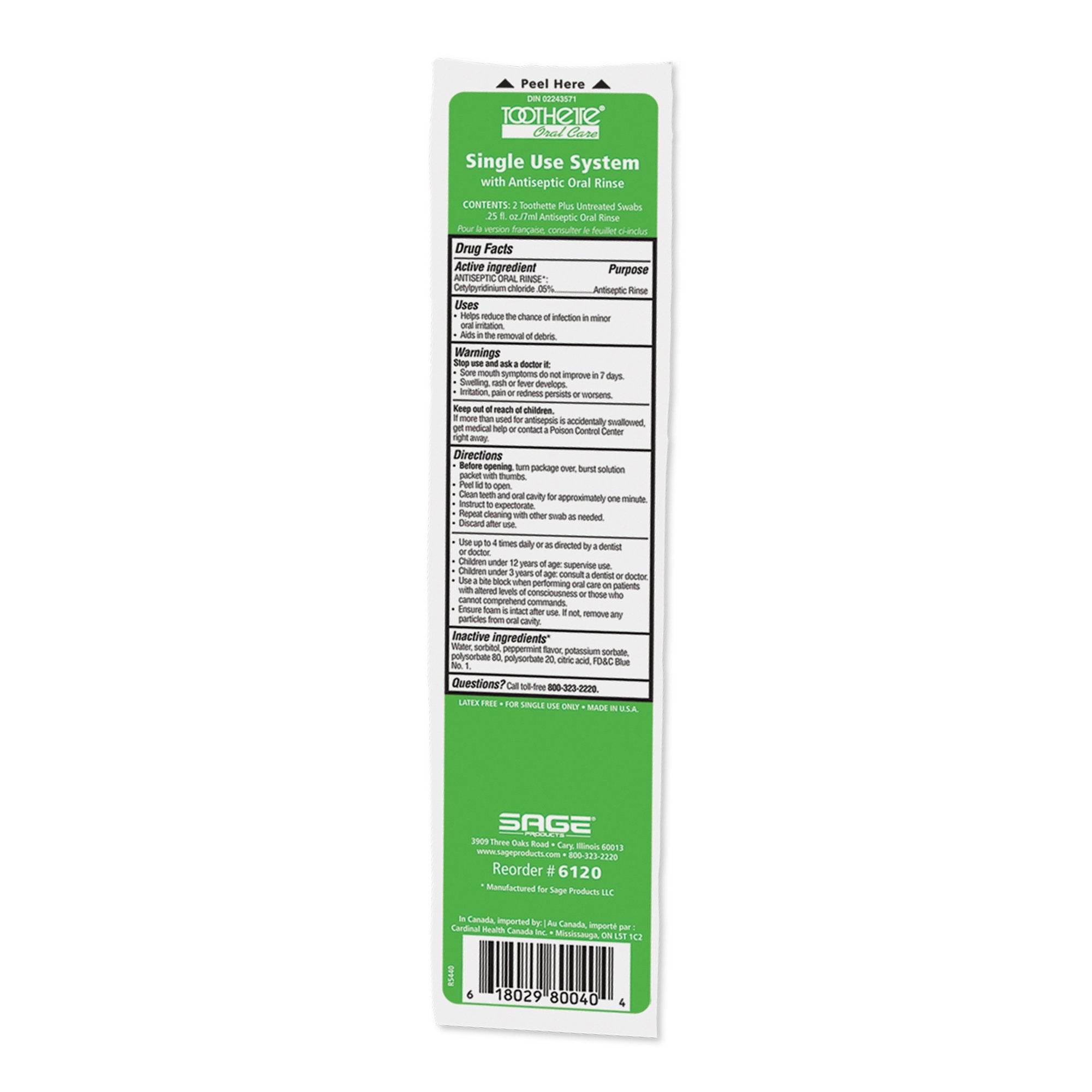 Sage Oral Swabstick Toothette Plus Foam Tip, Cetylpyridinium Chloride .05%-Oral Swab Toothette Plus Mouthwash Foam Tip 2 per Pack