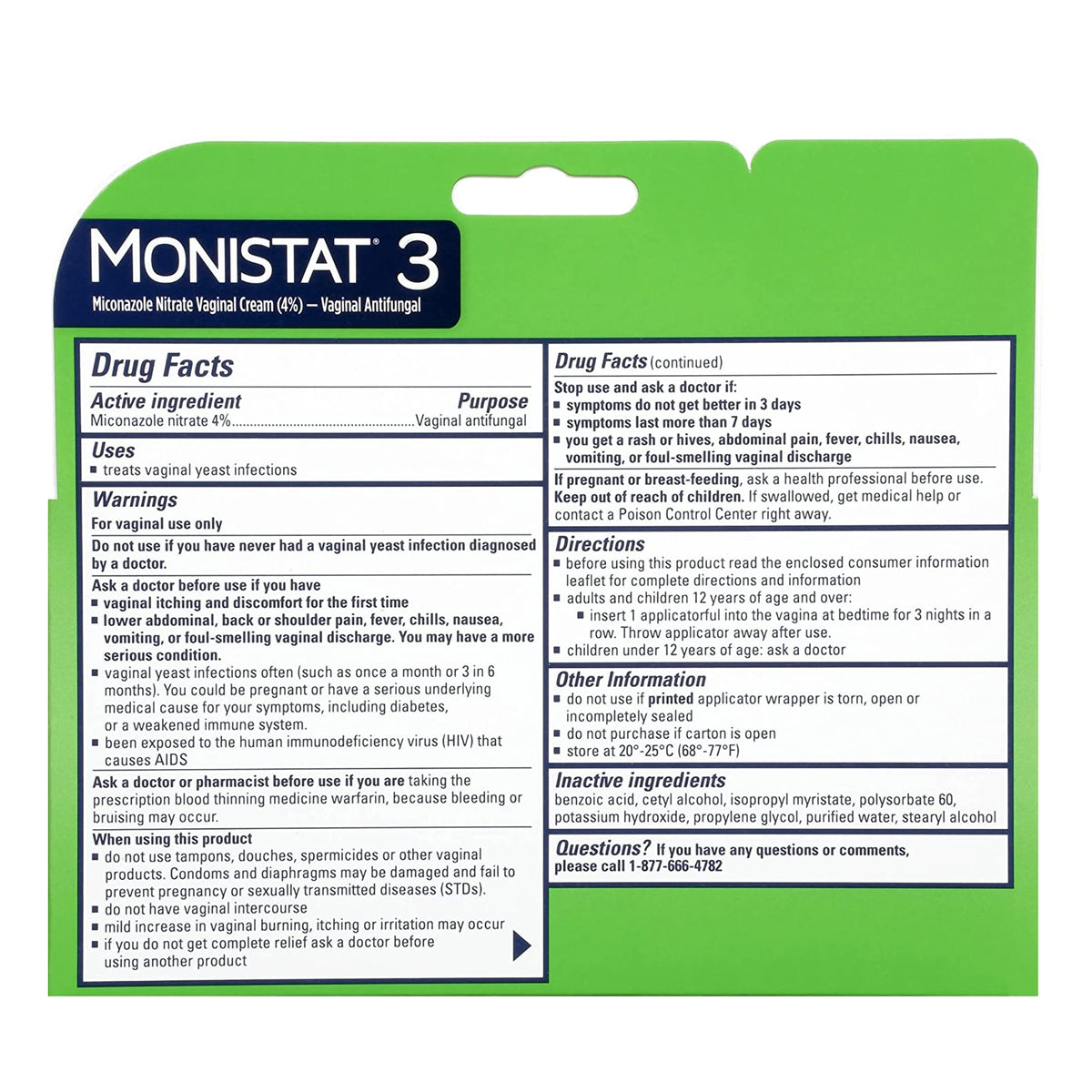 Monistat 3-Day Treatment Vaginal Antifungal Prefilled Cream Applicators-Vaginal Antifungal Monistat 3 4% Strength Suppository 3 per Box Bottle