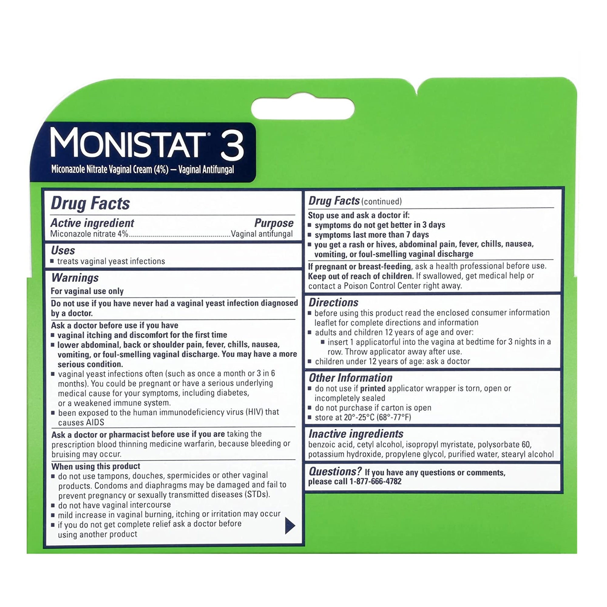 Monistat 3-Day Treatment Vaginal Antifungal Prefilled Cream Applicators-Vaginal Antifungal Monistat 3 4% Strength Suppository 3 per Box Bottle