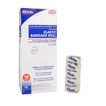 Dukal Clip Detached Closure Elastic Bandage, 4 Inch x 4-1/2 Yard-Elastic Bandage Dukal 4 Inch X 4-1/2 Yard Clip Detached Closure Tan NonSterile Standard Compression