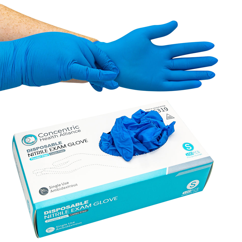 Huayuan Nitrile Exam Glove, Small, Blue-Exam Glove Concentric Small NonSterile Nitrile Standard Cuff Length Blue Not Rated
