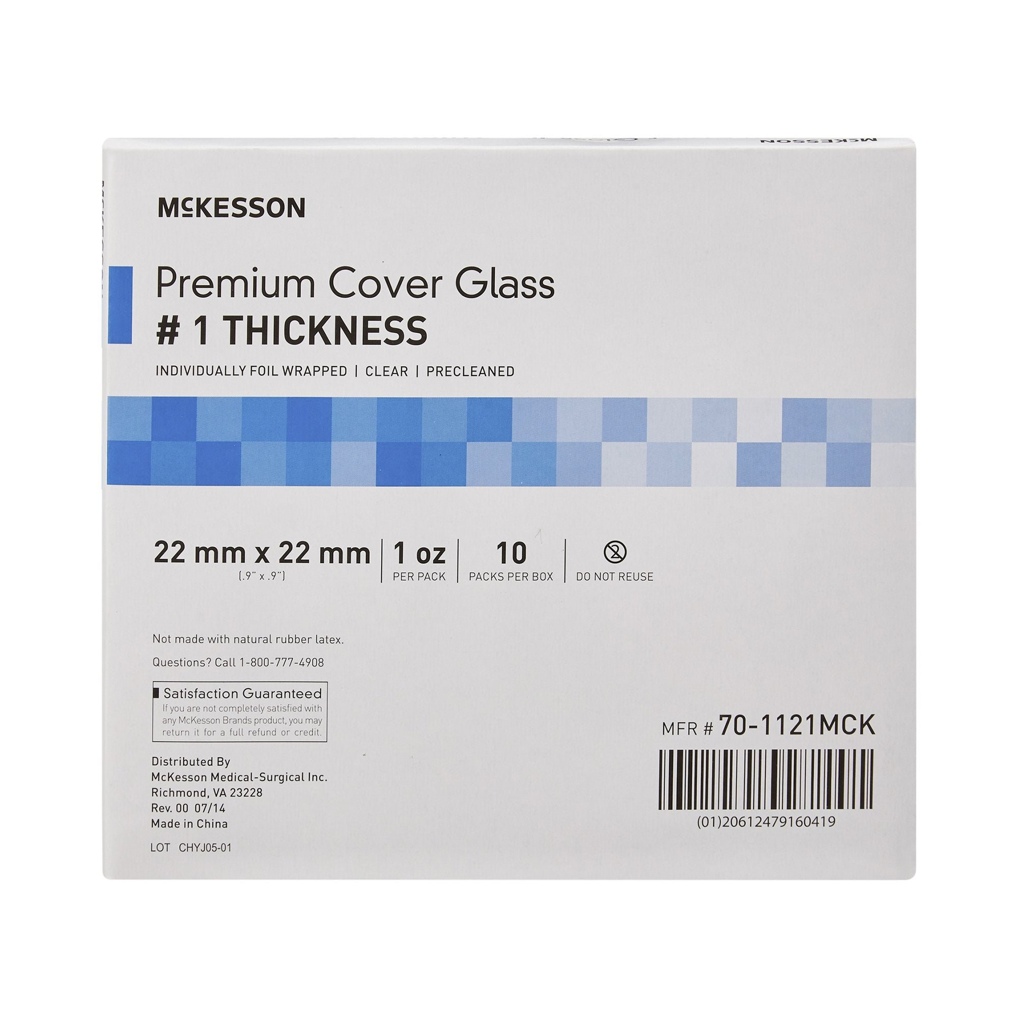 McKesson No. 1 Thickness Cover Glass, 22 x 22 mm-Cover Glass McKesson Square No. 1 Thickness 22 X 22 mm