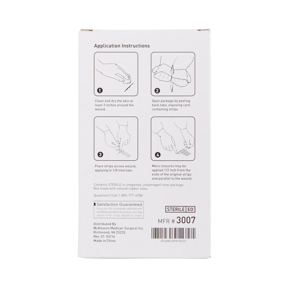 McKesson Skin Closure Strip, X 3 Inch-Skin Closure Strip McKesson 1/4 X 3 Inch Nonwoven Material Reinforced Strip White