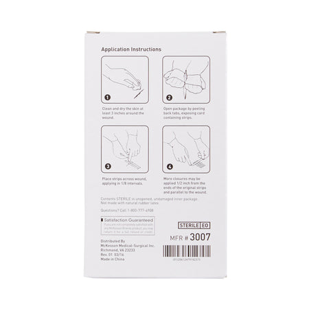 McKesson Skin Closure Strip, X 3 Inch-Skin Closure Strip McKesson 1/4 X 3 Inch Nonwoven Material Reinforced Strip White