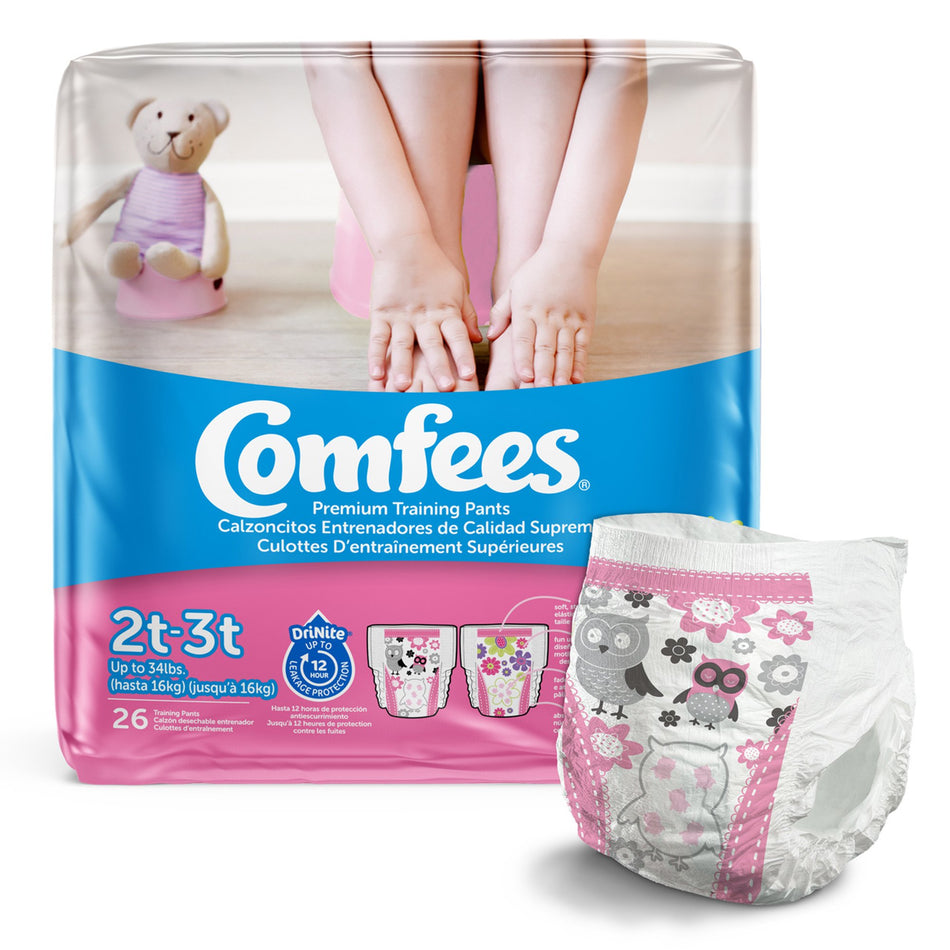 Comfees Training Pants, 2T to 3T-Female Toddler Training Pants Comfees Pull On with Tear Away Seams Size 2T to 3T Disposable Moderate Absorbency