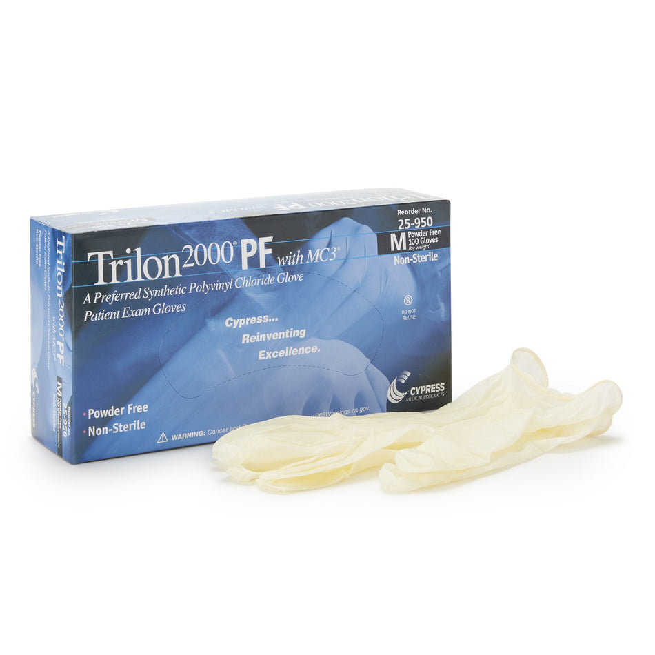 Trilon 2000 PF with MC3 Stretch Vinyl Exam Glove, Medium, Ivory-Exam Glove Trilon 2000 PF with MC3 Medium NonSterile Stretch Vinyl Standard Cuff Length Smooth Ivory Not Rated WITH PROP. 65 WARNING