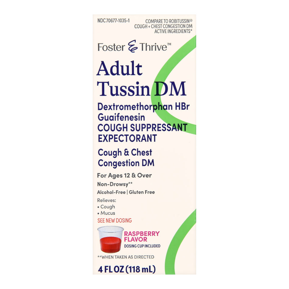 Foster & Thrive™ Adult Tussin DM Liquid, Raspberry Flavor - Pharmaceuticals>Over the Counter>Cough and Cold Relief - McKes...
